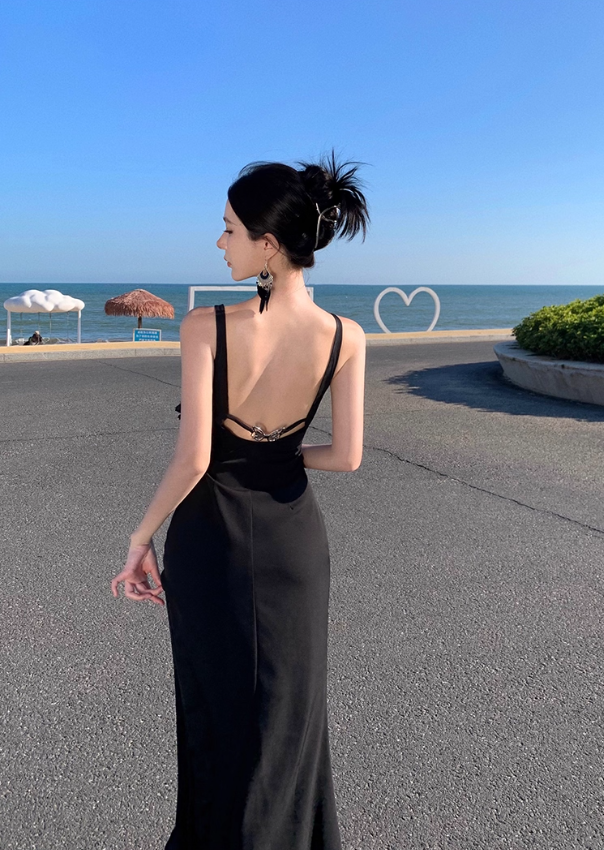 Charming Black Cutout Butterfly Sheer Maxi Dress LBD Mermaid Spaghetti Strap Bodycon Long Dress AP1487