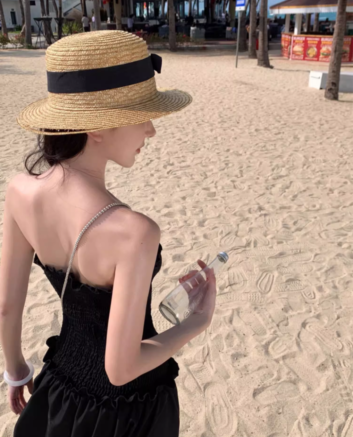 Vogue Lace-Up Corset Ruffles Trimmed Maxi Dress Elegant Stylish Shoots Strapless Long Dress AP1493