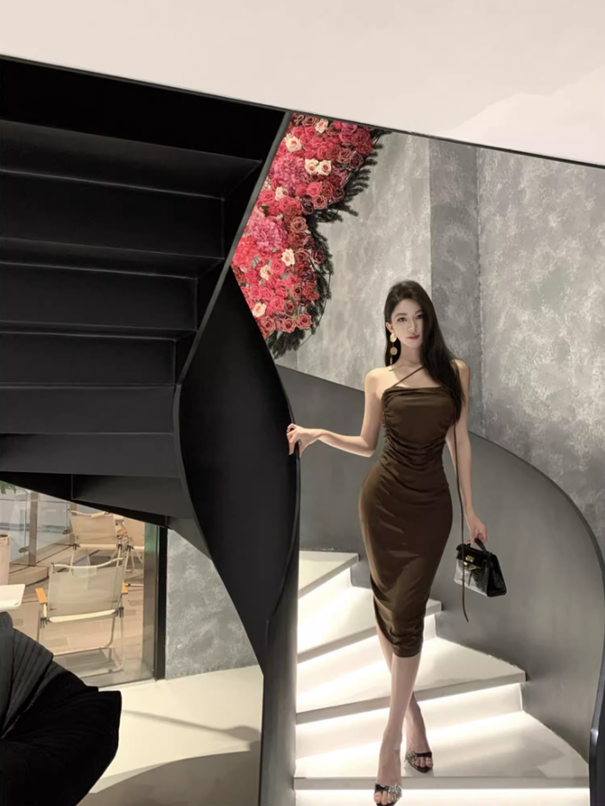 Vogue Gen Z Hot Girls Asymmetric Neck Midi Dress Y2K Stylish Shoots Sheath Backless Long Dress AP1508