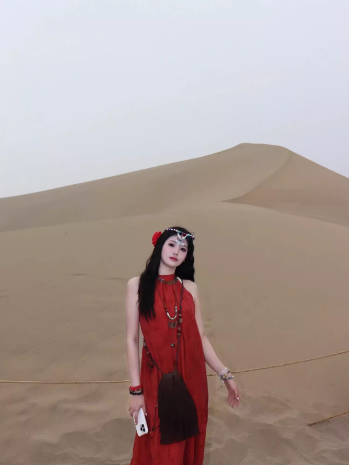 Chic Stylish Shoots Round Neck Red Maxi Dress Loose Style Flowy Hem Long Dress AP1513