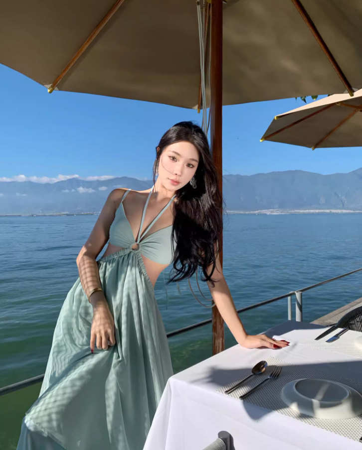 Ethereal Mint Green Spaghetti Strap Maxi Dress Coastal Trips Glamourous Flowy Cutout Waist Long Dress AP1538