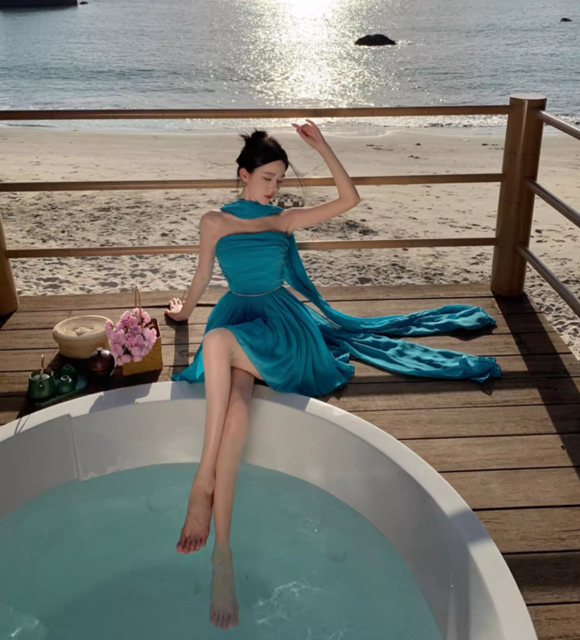 Vintage Teal Beach Vacays Tulle Layered Mini Skirt Charming Party Outfit Strapless Sash Detail Short Dress AP1585