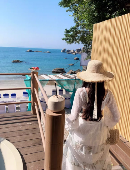 Novelty Coastal Vacays Off-Shoulder Two-Piece Set Maxi Skirt Elegant Long Puff Sleeve Crop Top Tiered Floral Print Long Dress AP1593