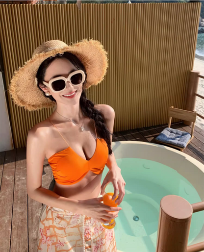 Vibrant Orange Crop Top Coastal Trips Maxi Dress Chic Flowy Two-Piece Set Printed Plaid Long Dress AP1607