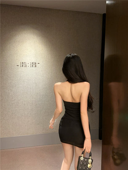 Alluring Party Nights Glittering Sequins Mini Skirt Chic Sheer Mesh Bodycon Halter Short Dress AP1632