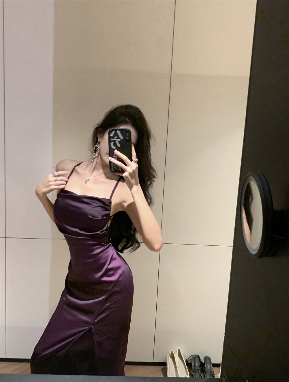 French Style Purple Crisscross Tie-Back Maxi Dress Vintage High-Slit Outdoor Trips Spaghetti Strap Long Dress AP1637