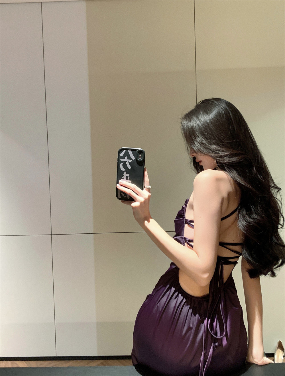 French Style Purple Crisscross Tie-Back Maxi Dress Vintage High-Slit Outdoor Trips Spaghetti Strap Long Dress AP1637