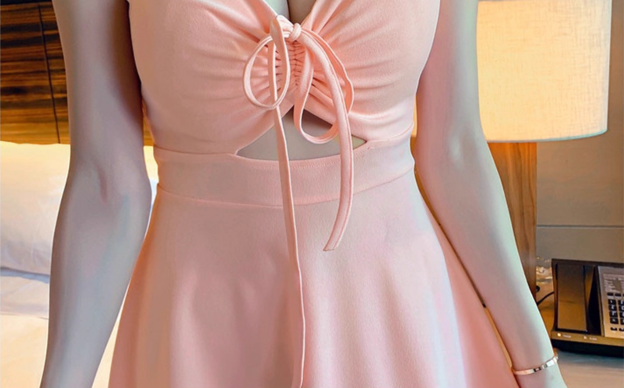 Alluring A-Line Pink Cinched-Waist Mini Skirt Newest Parties Outfit Flutter Strap Cutout Short Dress AP1646