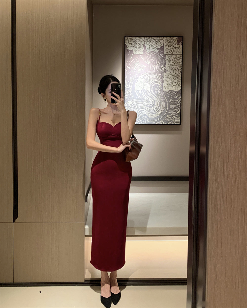 Sexy Burgundy Gold Backless Mermaid Maxi Dress New Fashion Spaghetti Strap Evening Party Long Dress AP1666