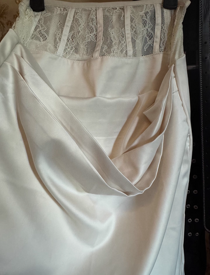 Elegant Ivory Pearl Embellished Bodycon Maxi Skirt Exquisite Beading Transparent Mesh Shoulder Two-Piece Set Halter Long Dress AP1694