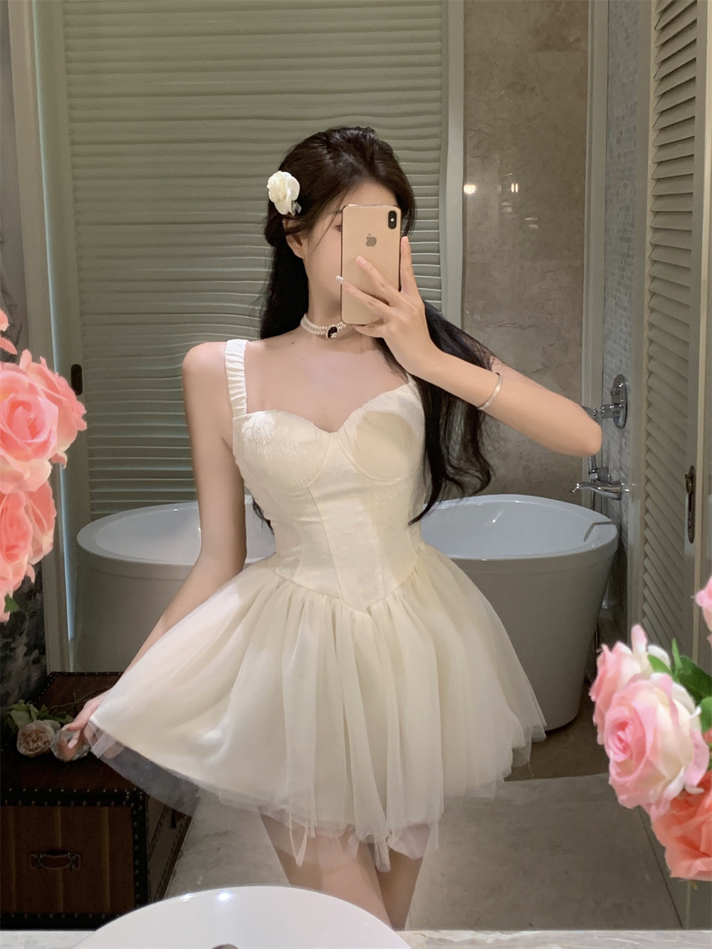 Ethereal Creamy White Corset Spaghetti Strap Mini Skirt Charming Garden Parties Cascade Tiered Tulle Short Dress AP1822