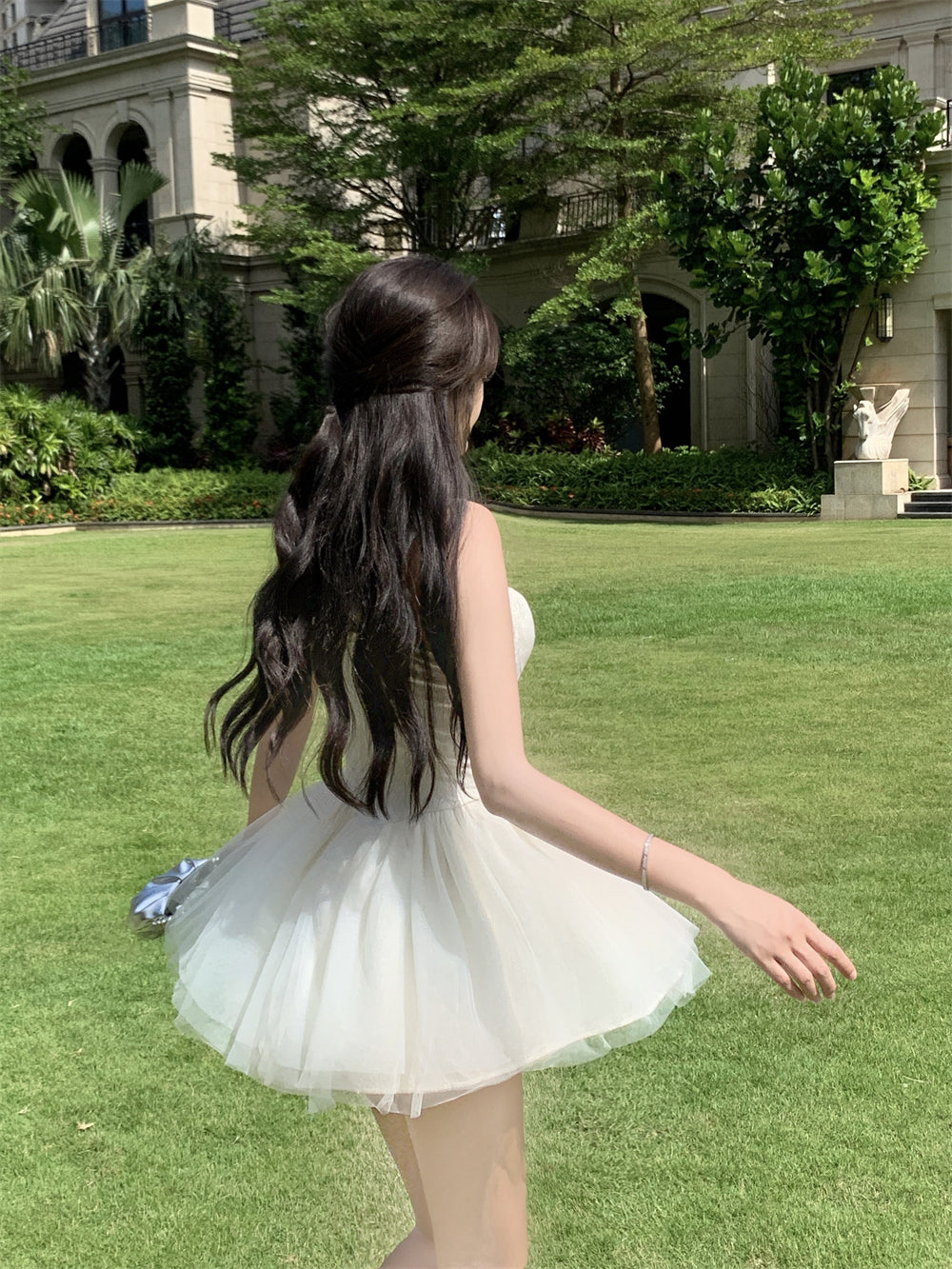 Ethereal Creamy White Corset Spaghetti Strap Mini Skirt Charming Garden Parties Cascade Tiered Tulle Short Dress AP1822