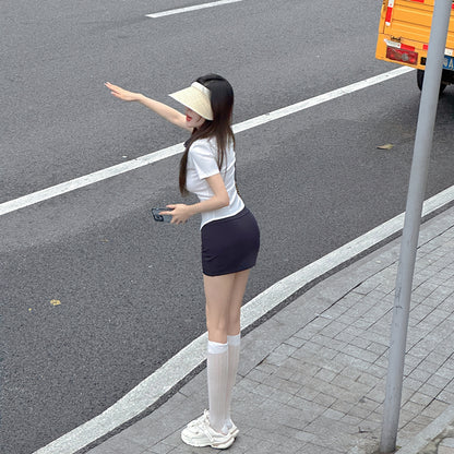 Vogue Office Chic Ensemble Fitted Shirt Mini Skirt Sexy Two-Piece Set Schoolgirl-Inspired Short Dress AP1866