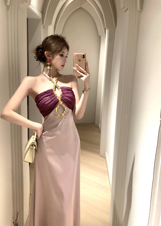 Charming Sparkly Sequins Design Purple Mesh Splicing Maxi Dress Feast Outfit Soft Fabric Cutout Long Dress AP1930