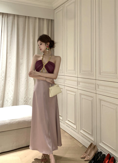 Charming Sparkly Sequins Design Purple Mesh Splicing Maxi Dress Feast Outfit Soft Fabric Cutout Long Dress AP1930