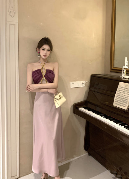 Charming Sparkly Sequins Design Purple Mesh Splicing Maxi Dress Feast Outfit Soft Fabric Cutout Long Dress AP1930