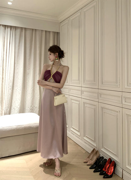 Charming Sparkly Sequins Design Purple Mesh Splicing Maxi Dress Feast Outfit Soft Fabric Cutout Long Dress AP1930