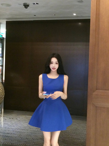 Vibrant Royal Blue Sleeveless Mini Skirt Vogue Party Nights Fit and Flared A-Line Short Dress AP2022