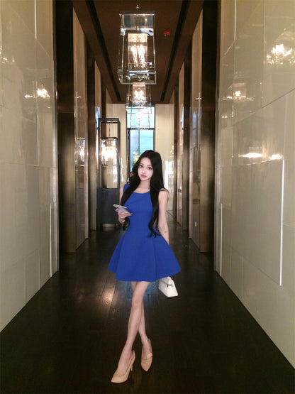 Vibrant Royal Blue Sleeveless Mini Skirt Vogue Party Nights Fit and Flared A-Line Short Dress AP2022
