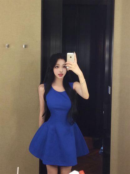 Vibrant Royal Blue Sleeveless Mini Skirt Vogue Party Nights Fit and Flared A-Line Short Dress AP2022