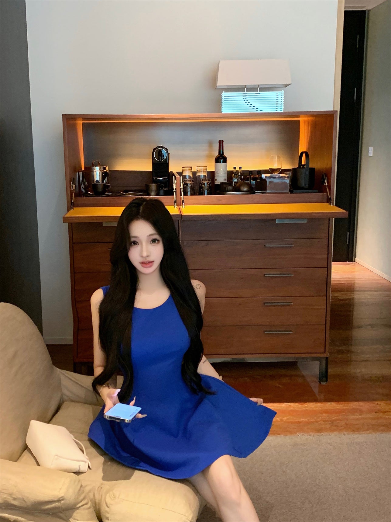 Vibrant Royal Blue Sleeveless Mini Skirt Vogue Party Nights Fit and Flared A-Line Short Dress AP2022