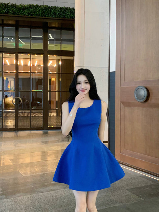 Vibrant Royal Blue Sleeveless Mini Skirt Vogue Party Nights Fit and Flared A-Line Short Dress AP2022