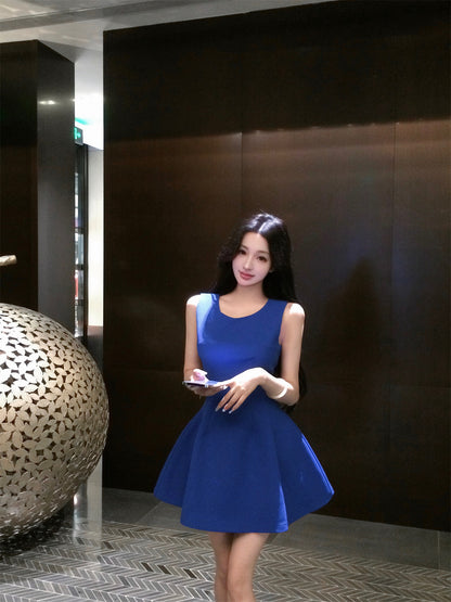 Vibrant Royal Blue Sleeveless Mini Skirt Vogue Party Nights Fit and Flared A-Line Short Dress AP2022