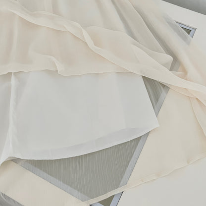 Romantic Cream Two-Piece Set Sleeveless Embroidered Peplum Top & Tulle Midi Skirt With Belt AP2069