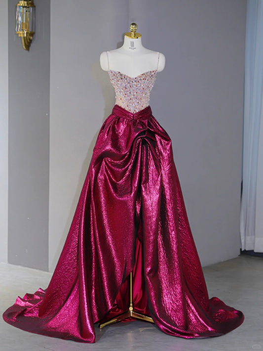 Alluring Strapless Ruched Rhinestone Embellishments Maxi Dress Shimmering Asymmetric Hem Prom Dress AP2126