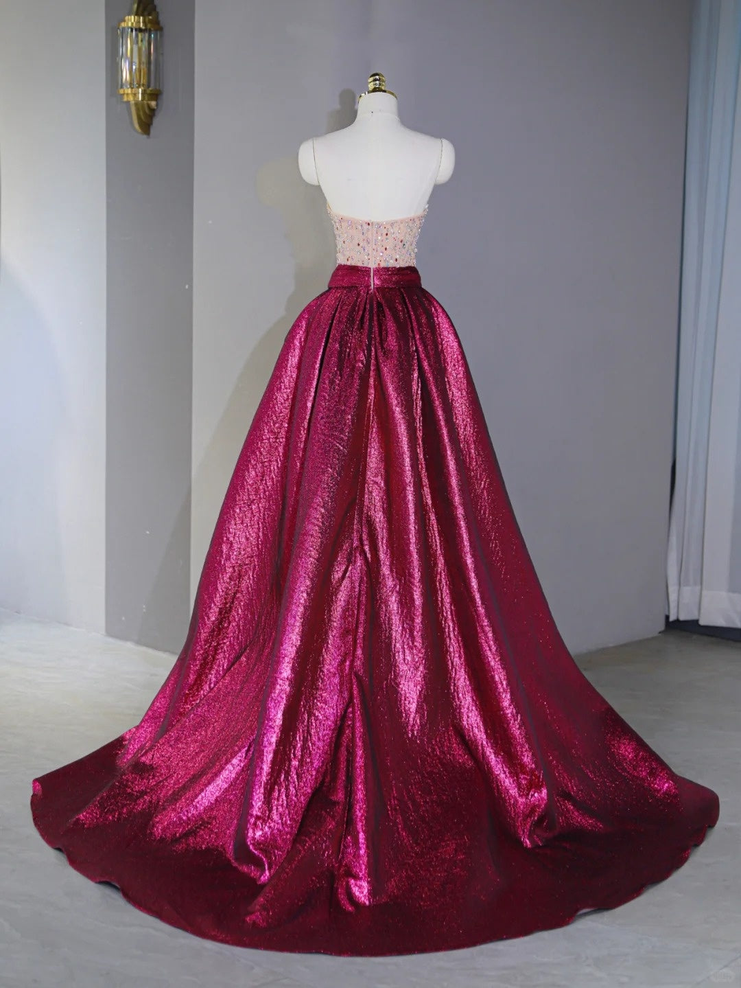 Alluring Strapless Ruched Rhinestone Embellishments Maxi Dress Shimmering Asymmetric Hem Prom Dress AP2126