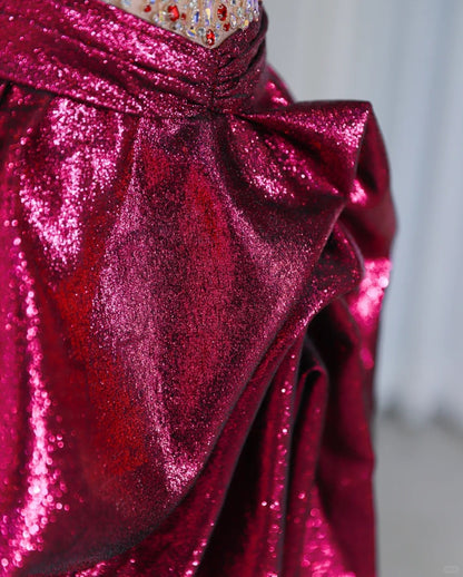 Alluring Strapless Ruched Rhinestone Embellishments Maxi Dress Shimmering Asymmetric Hem Prom Dress AP2126