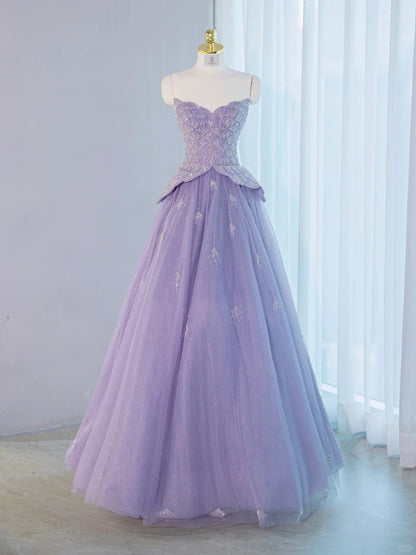Opulent Purple Off-Shoulder A-Line Beading Evening Dress Dreamy Glittering Sequins Accent Cascade Tulle Layered Prom Dress AP2128
