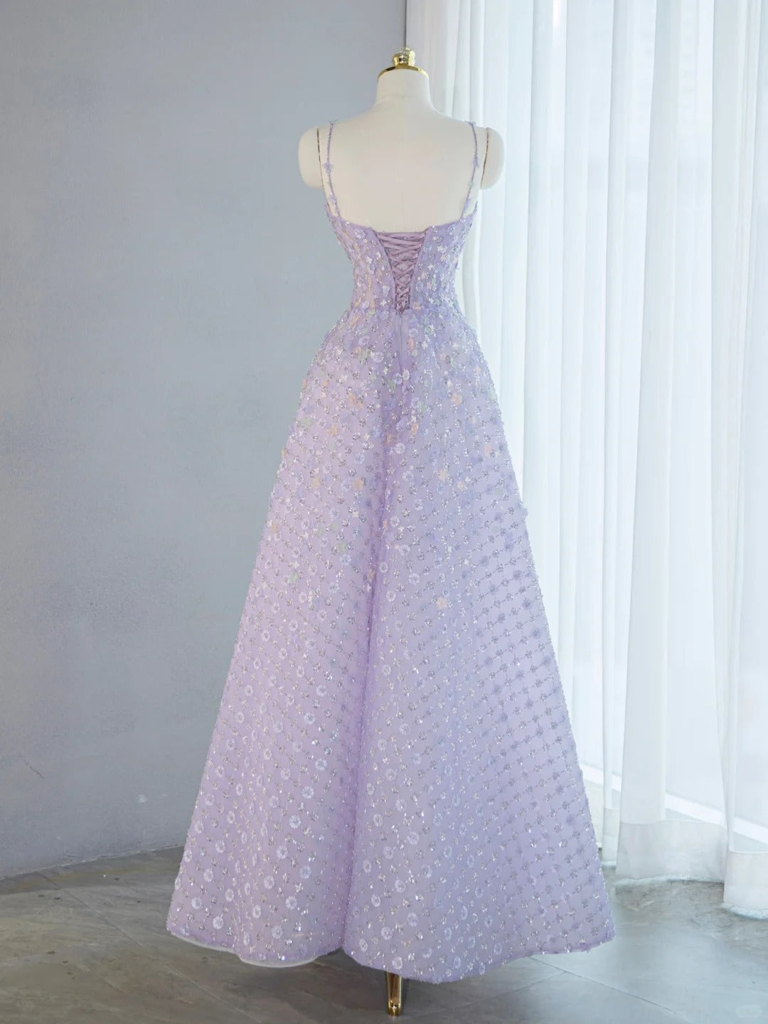 Charming Colorful Floral Print Beaded A-Line Maxi Dress Romantic Spaghetti Strap Mesh Trim Prom Dress AP2135