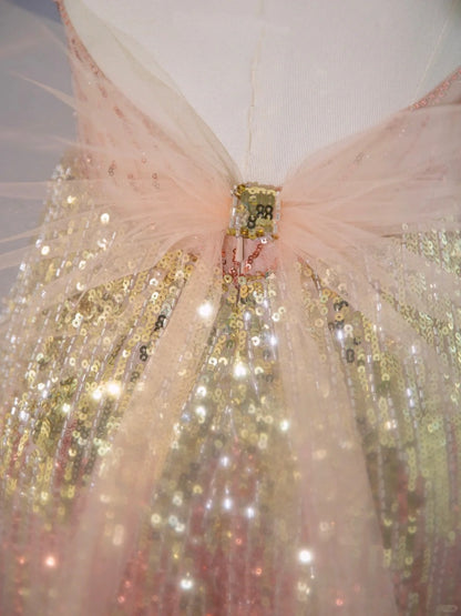 Opulent Gradient Sequins Trimmed Mermaid Hem Maxi Dress Vogue Tulle Bow Design Backless Halter Prom Dress AP2136