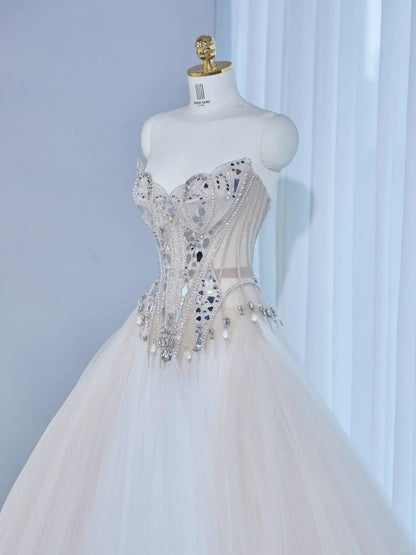 Exquisitely Handcrafted Strapless A-Line Maxi Dress Alluring Beading Corset Bodice Rhinestone Accent Prom Dress AP2137