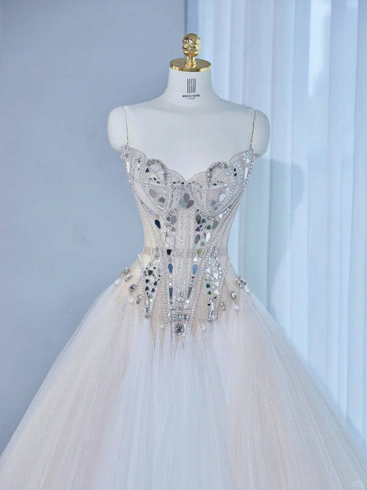 Exquisitely Handcrafted Strapless A-Line Maxi Dress Alluring Beading Corset Bodice Rhinestone Accent Prom Dress AP2137