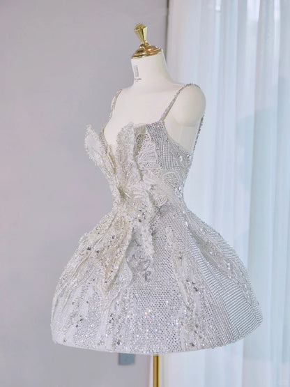 Exquisite Beading Spaghetti Strap Mini Dress Birthday Outfits Rhinestone Accent Homecoming Dress AP2138