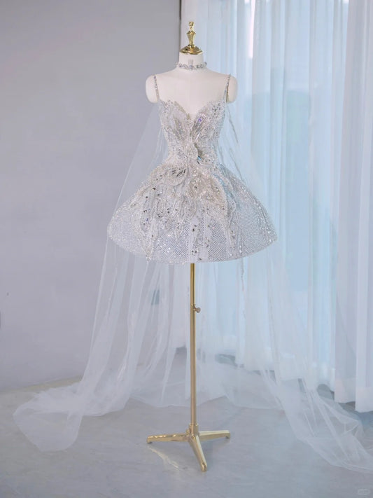 Exquisite Beading Spaghetti Strap Mini Dress Birthday Outfits Rhinestone Accent Homecoming Dress AP2138