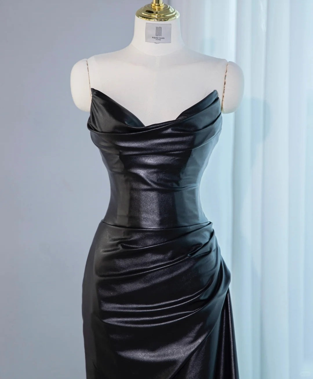 Opulent Black Leather-Like Fabric Strapless Maxi Dress Chic Ruched Neckline Lace-Up Back Prom Dress AP2140