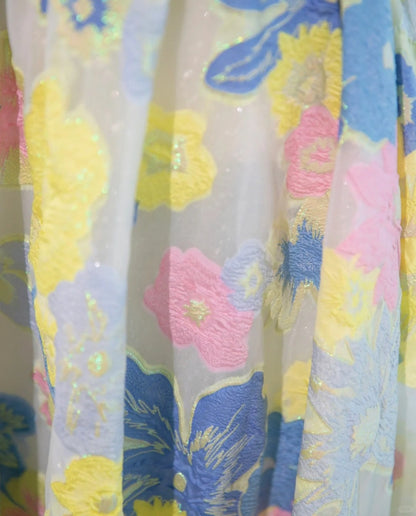 Vibrant Strapless Colorful Floral Embroidered Maxi Dress Elegant Sheen Fabric A-Line Prom Dress AP2142