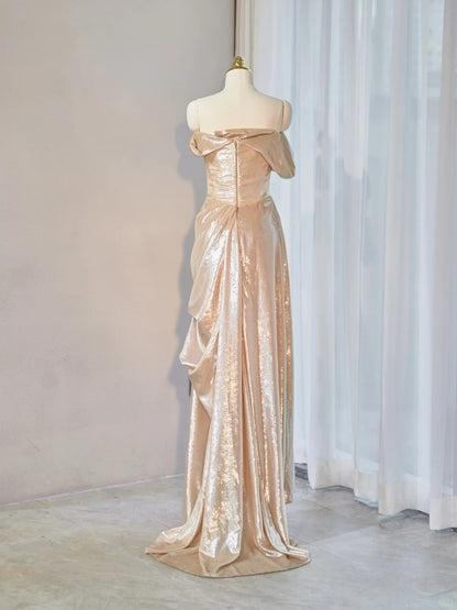 Classical Sheen Fabric Strapless Sheath Maxi Dress Elegant Ruched Neckline Floor length Prom Dress AP2147