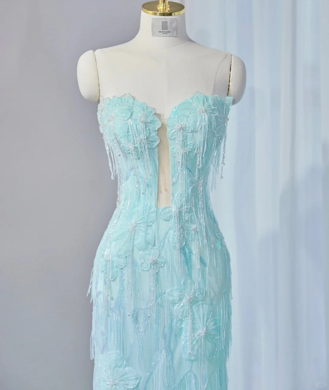 Exquisitely Designed Mint Green Strapless Sheath Maxi Dress Tuextured Applique Beading Big Bow Accent Prom Dress AP2148