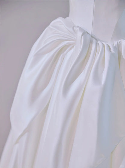 Graceful Simple Strapless Satin A-Line Bridal Dress Romantic Riched Waist Lace-Up Back Wedding Dress AP2149