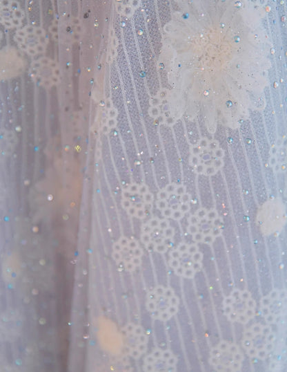 Dreamy Applique Strapless Sheer Mesh Overlay Big Bow Trim Maxi Dress Graceful A-Line Sequins Accent Formal Events Prom Dress AP2151