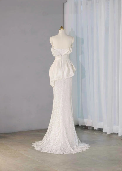 Graceful Draped Sheen Fabric Strapless Lace Trimmed Maxi Dress Vogue Zipper Back Mermaid Hem Sequins Accent Prom Dress AP2159