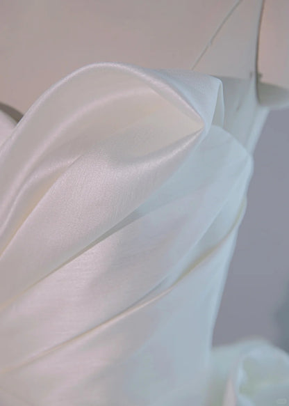 Dreamy Strapless Zipper Back Sheath Midi Dress Romantic Luxurious Ivory Lustrous Tiered Ruffles Hem Prom Dress AP2165