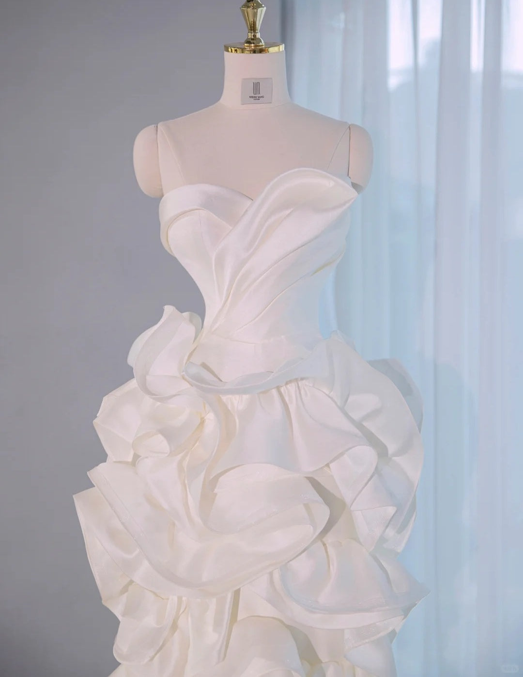 Dreamy Strapless Zipper Back Sheath Midi Dress Romantic Luxurious Ivory Lustrous Tiered Ruffles Hem Prom Dress AP2165