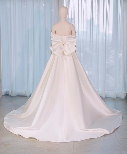 Stunning Ruched Off-Shoulder Big Bow Accent Bridal Dress Alluring Beading Lace-Up Back A-Line Wedding Dress AP2166