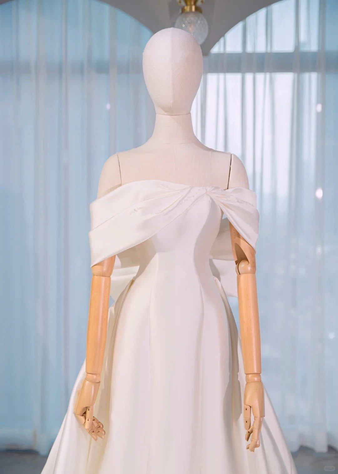 Stunning Ruched Off-Shoulder Big Bow Accent Bridal Dress Alluring Beading Lace-Up Back A-Line Wedding Dress AP2166