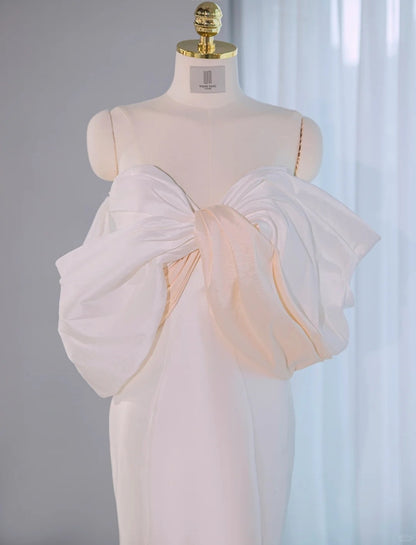 Charming Oversized Color-Block Bow Accent Strapless Mermaid Maxi Dress Fashionable Zipper Back Sheath Prom Dress AP2168